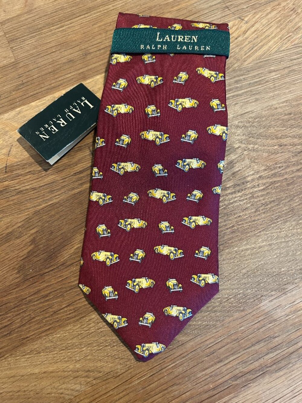NWT LAUREN RALPH LAUREN Red Yellow Car Swing Silk Tie NEW
